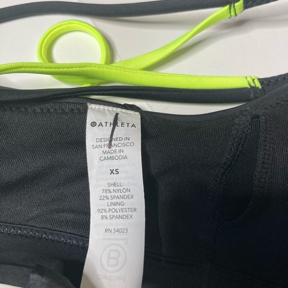 Athleta Black Gray Camo Bralette Lime Trim Light Removable Padding XS NWT - Picture 4 of 4